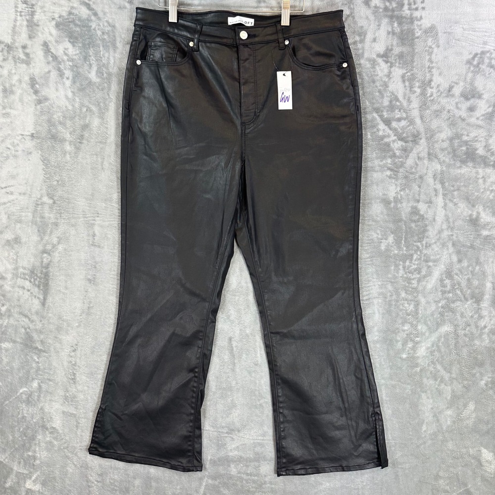 LOFT Curvy Kick Crop Pants Women's Size 14 Black High Rise Faux Leather Pants
